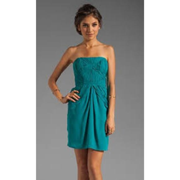 Shoshanna‎ Women's Nahla Dress Size 0 Turquoise Blue Silk Strapless Cocktail NEW - Picture 10 of 10